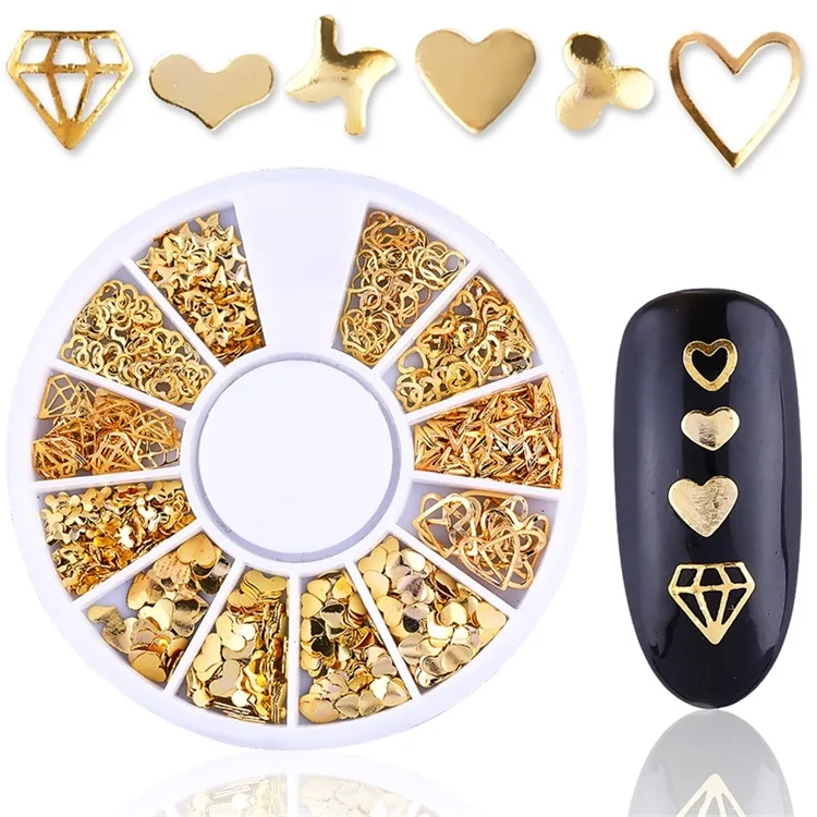 PinPai смешанный стиль 3D золотые металлические заклепки для украшения ногтей, круглые наклейки для украшения ногтей в форме сердца, маникюрные аксессуары для ногтей - Цвет: No.1
