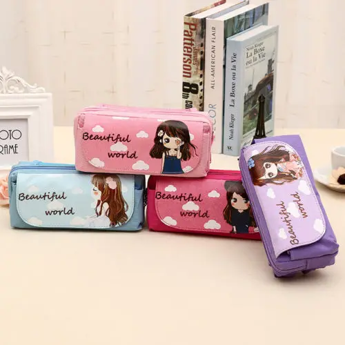 

New Cute Beautiful World Canvas Pencil Case Kawaii Girl School Supplies Pencil Bag Pen Bag Pouch Student Stationery hot girl new