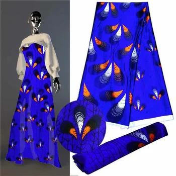 

Blue Classic Pattern African Satin Fabrics Silky Satin Material Ankara Prints 5yard/lot African Silk Wax Fabric For Women Dress