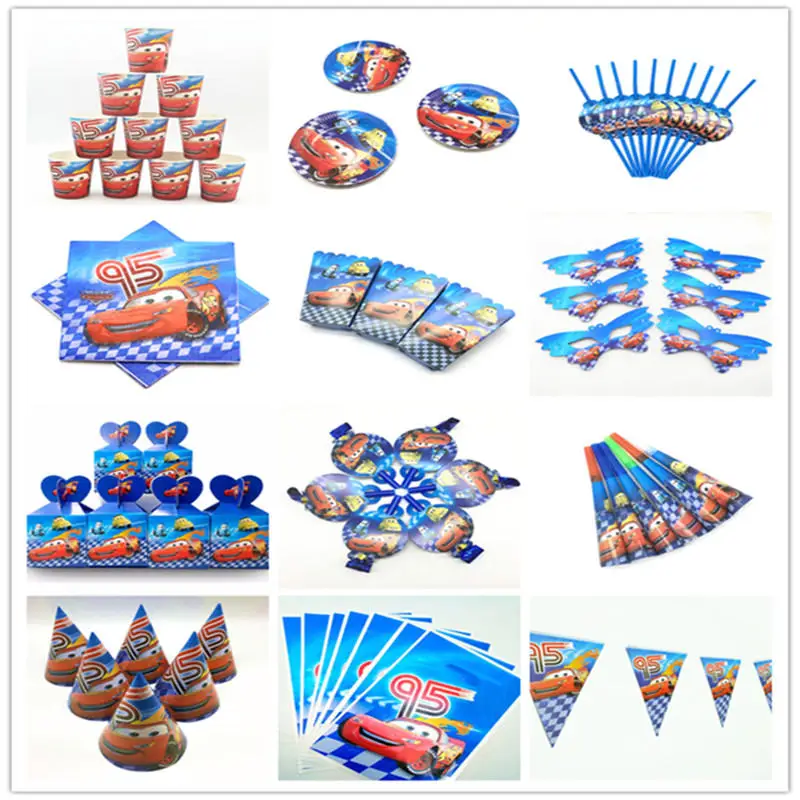 

Cartoon Dinsey Cars Theme Paper Cup Plate Straw Child Boy Lightning McQueen Birthday Gift Bag Banner Candy Box Tablecloth Supply