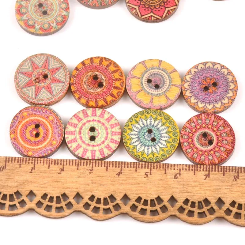 Смешанный цветочным узором деревянные круглые декоративные пуговицы для шитья для Скрапбукинг ручной работы рукоделия 20/25 мм 25 шт. MT1801