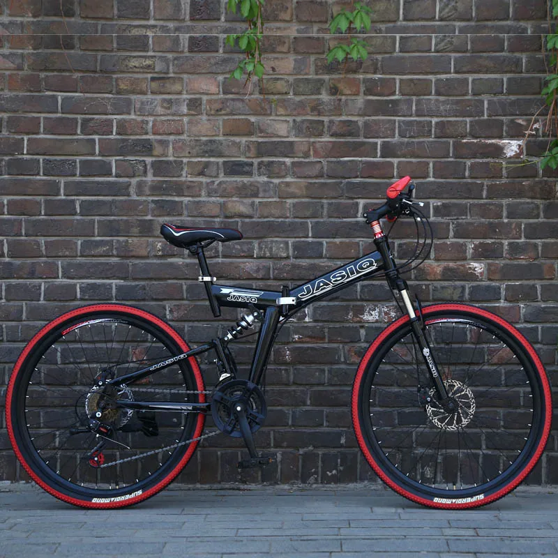 26 дюймов складной горный велосипед 21 скорость горный велосипед двойной дисковый тормоз велосипед складной горный велосипед подходит для взрослых - Цвет: F black and red