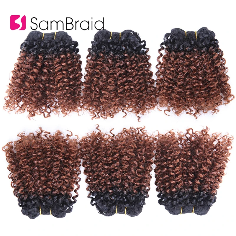 

3 Bundles Bohemian Style Short Afro Kinky Curly Hair Wefts 8 Inches Ombre Blended Hair Weaves Synthetic Hair Extensions