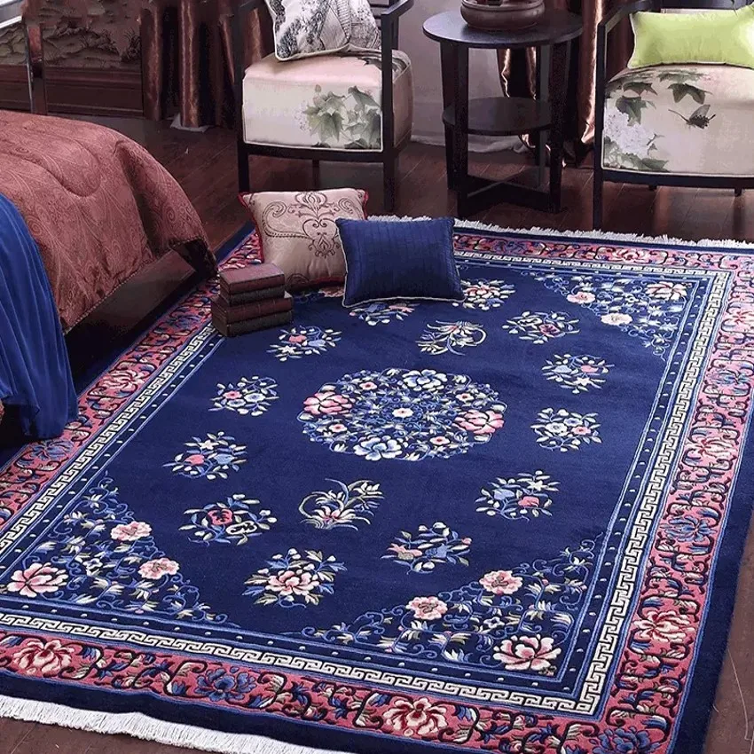 

Handmade 3D Sculptured Traditional Chinese style blue and red wool carpet , big size living room rug, home decoration carpet