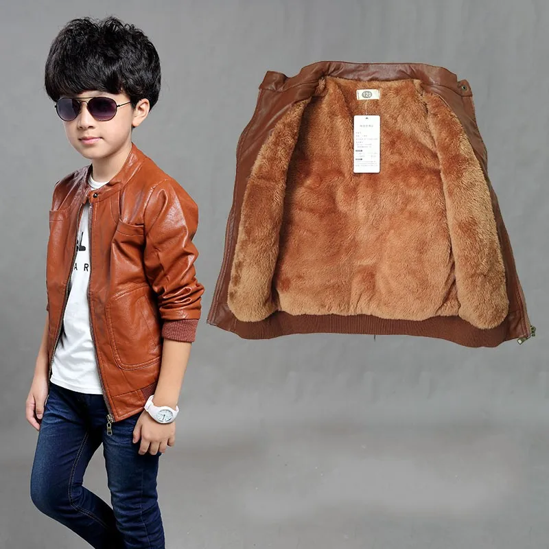 New Kids Jackets Leather Fleece Jacket Boys Coat Winter Autumn Doudoune Garcon Kids Jacket 6CT104