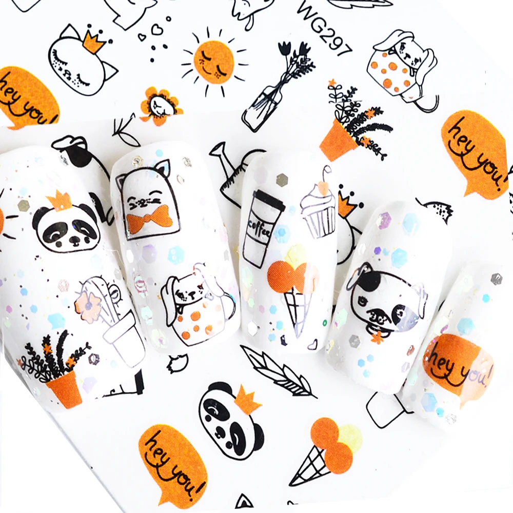 

1 Sheet Water Decals Panda Sun Coffee Pattern Nail Art Sticker Nail Art Decoration Decal Manicure BEWG297