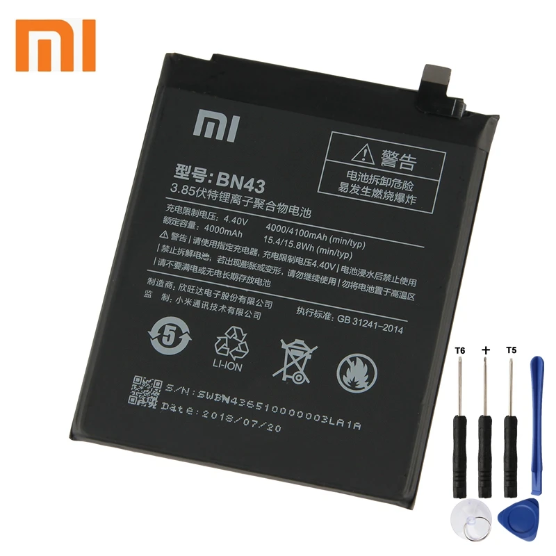 

Xiaomi BN43 Phone Battery For Xiao mi Redmi Note4X Hongmi Note 4X Standard Version Redrice 4000mAh Original Battery + Tool