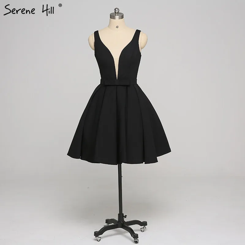 Черные простые сексуальные коктейльные платья с глубоким v-образным вырезом, бальное платье без рукавов, короткое коктейльное платье, вечерние коктейльные платья, Серен Хилл LA6387
