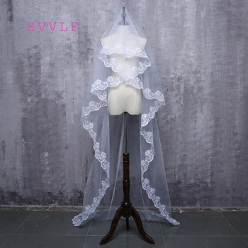 

Hot Sale High Quality Wholesale 3 M White Ivory Lace Edge Appliqued Wedding Veils Velos De Novia