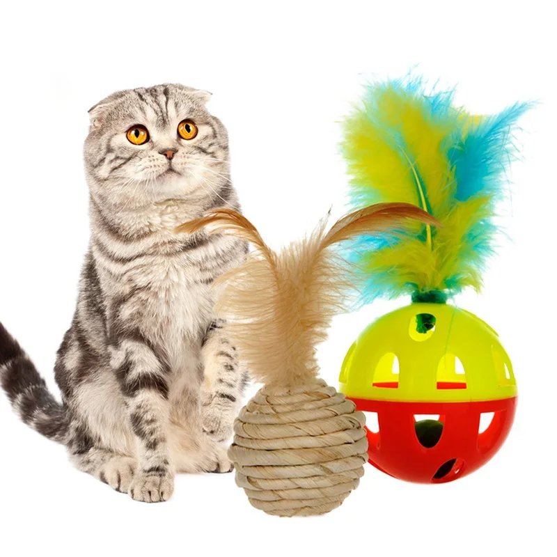 Pet игрушка для котенка игрушки для котов красочные перьевая кошачья игрушка с колокольчиком Self ворсовая кошачья Rolling интерактивные