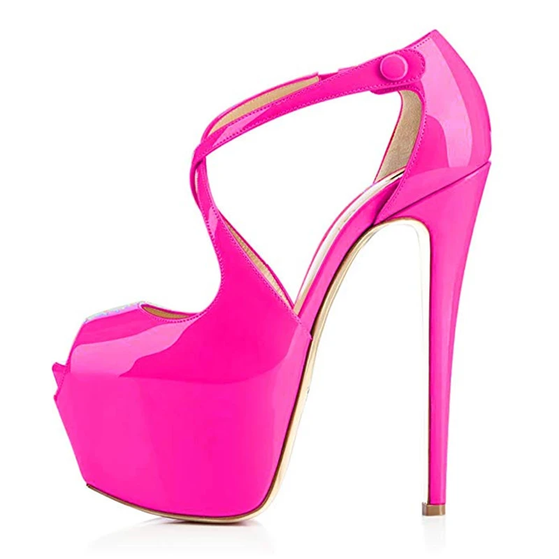 LAPOLAKA/Новинка, большой размер 45, Прямая поставка, обувь для вечеринок женские пикантные туфли на платформе и высоком каблуке 15 см, женские туфли Босоножки с открытым носом - Цвет: Розово-красный