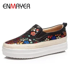 ENMAYER/обувь разных цветов Женская обувь на плоской платформе женская повседневная обувь из натуральной кожи женские низкие туфли без каблуков; размеры 34-40