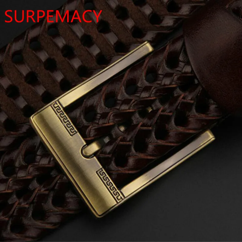 

SURPEMACY 2019 Cowhide woven belt Men's casual belts Needle buckle leather belt for men Wild Weave men belt HOT strap
