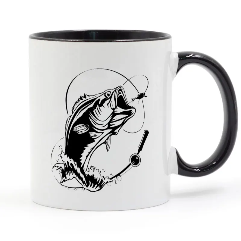 

Camping Fishing and Big Fish Mug Coffee Milk Ceramic Cup Creative DIY Gifts Home Decor Mugs 11oz T676