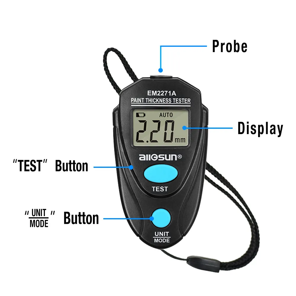

ALL SUN Upgrated Digital Thickness Gauge Fe/NFe 0.00-2.20mm Coating Meter Car Thickness Meter EM2271A