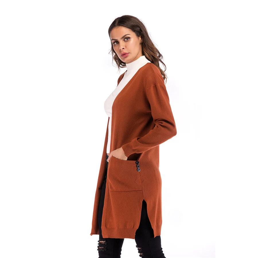 Gladiolus Long Style Autumn Sweater Women 2018 Long Sleeve Double Pockets Solid Casual Long Cardigan Women Knitted Jumper Coats (29)