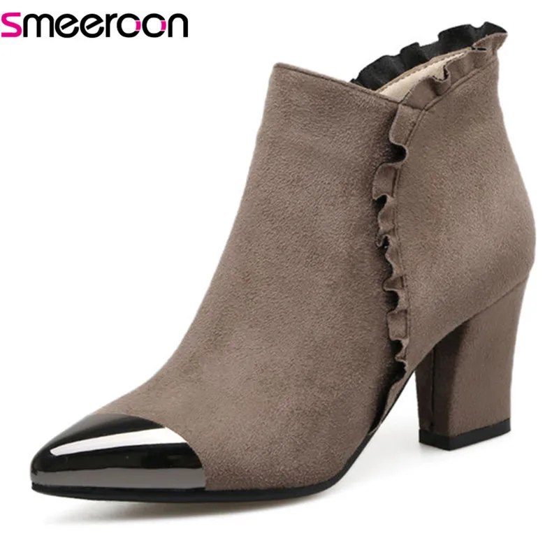 

Smeeroon 2018 new arrival pointed toe high heels ankle boots autumn winter boots high quality prom shoes women boots