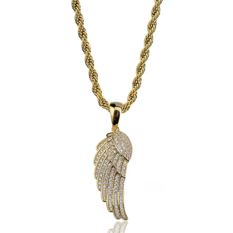 Ожерелье с кулоном в виде крыльев Ангела, ювелирные изделия в стиле хип-хоп, Новое поступление, золотая цепочка с цирконием, мужское ожерелье