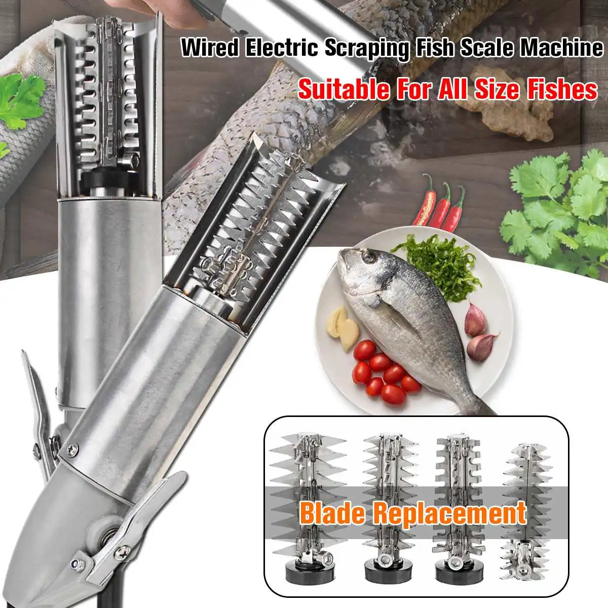 120W Electric Scraping Fish Scale Remover Waterproof Household Kitchen