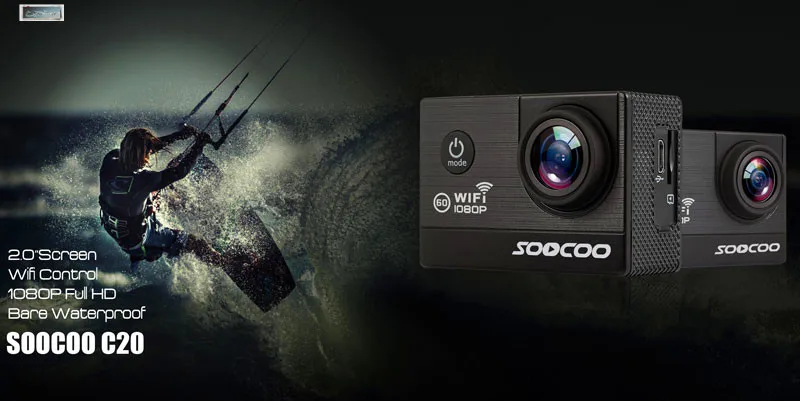 Новинка SOOCOO C20 wifi 1080 P Full HD 12MP Экшн-камера, спортивные HD DV Водонепроницаемая 170 широкоугольная камера