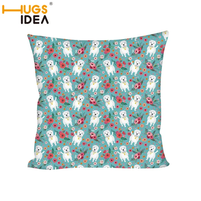 

HUGSIDEA Westie Flower Dog Pillow Case Pillowcase Polyester Cotton Square Pillow Cover Bedroom Suit for 50*50cm Throw Pillows