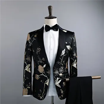 

2019 New Design Custom Made Black And Gold Flower Wedding Suits For Men Best Man Blazer Groom Suit Tuxedos Prom Party Suits