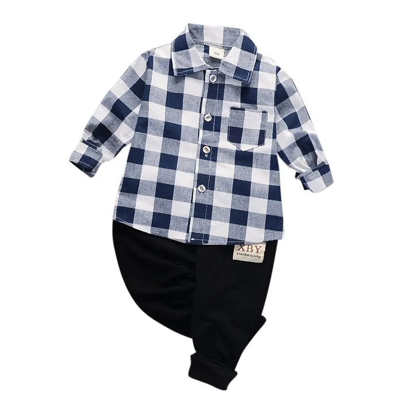 

Boys Clothing Autumn Sets Plaid Summer Children Clothing Wear Chiffon T-shirt + Pants Sets Kids Clothes For Boy