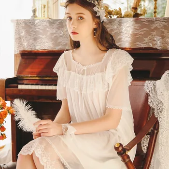 

Pregnant Women Pajamas 2019 Summer Court Retro Lace Korean Maternity Pijamas Sleepwear Cotton Short-sleeved Nightdress YFQ224