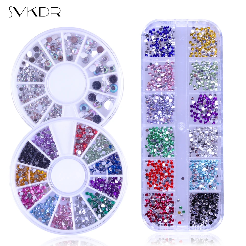 

Hot Sale 5 Sizes White Multicolor Acrylic Nail Art Decoration Glitter Rhinestones 3D Nail Art Decoration+Wheel
