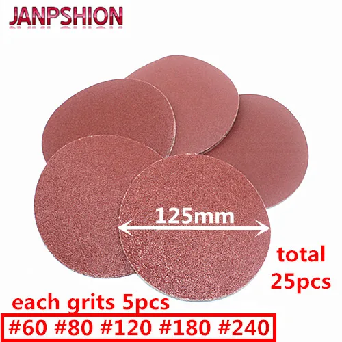 JANPSHION 25pc red round Sandpaper Flocking Self adhesive Sanding paper