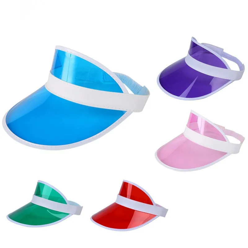 

Summer Unisex Women Men Sun Hat Candy Color Transparent Empty Top Plastic PVC Sunshade Hat Visor Caps Bicycle Sunhat wholesale