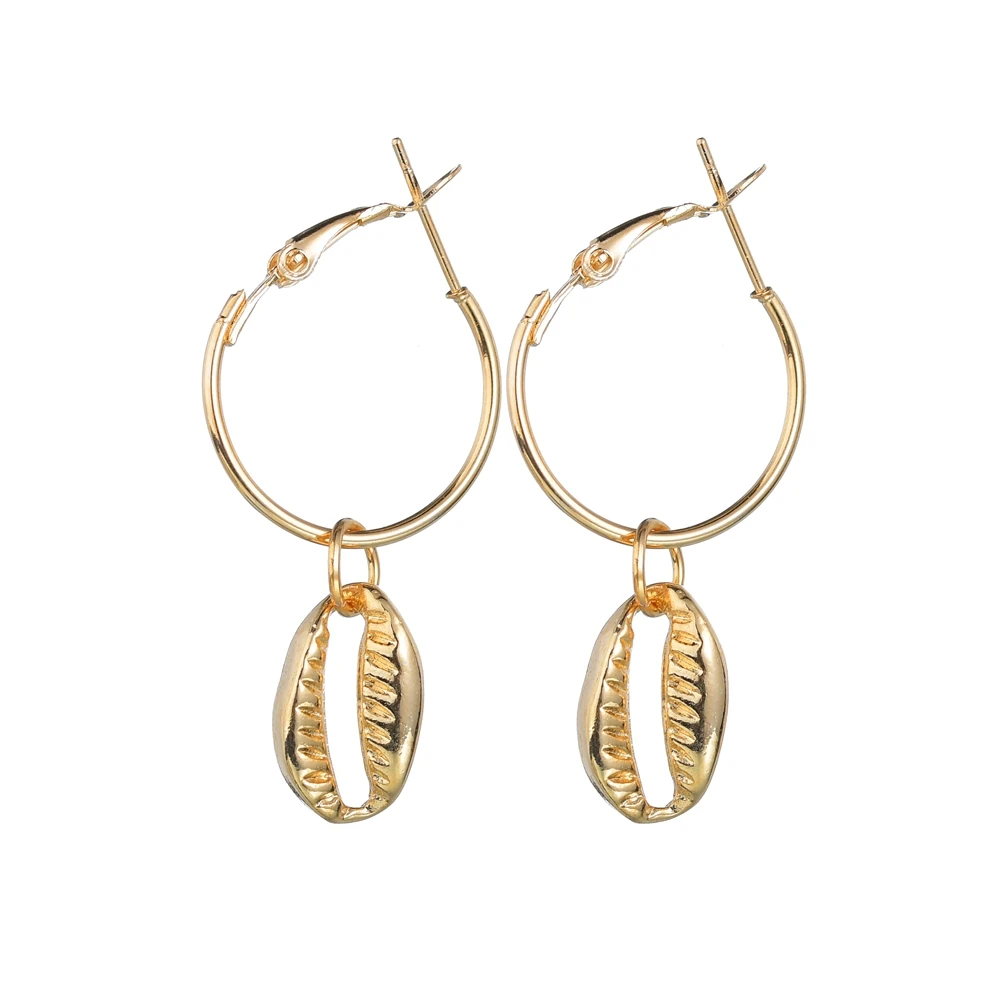 MissCyCy Bohemian Natural Sea Shell Earrings For Women Fashion Geometric Big Circle Earrings Female Hoop Earrings - Metal Color: E3076