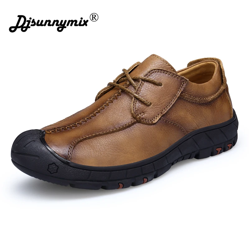 

DJSUNNYMIX Casual Men Shoes genuine Leather Soft Lace Up Flat Business Shoes Handmade Design Men Loafers Moccasins Hombre