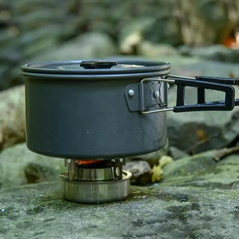 Portable Outdoor Camping Stainless Steel mini Alcohol Stove Backpacking Spirit Burner Furnace with shelf for self-driving tour