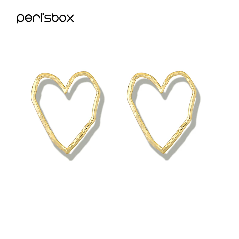 

Peri'sBox Gold Sliver Color Hammered Heart Circle Earrings for Women Minimalist Geometric Earrings Hoops Statement Hoop Earrings