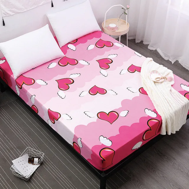 New Printing Fitted Sheet Mattress Cover Bed Linen With Elastic Band Mattress Protector Pad 100%Polyester King Size Bedding Set - Цвет: 10