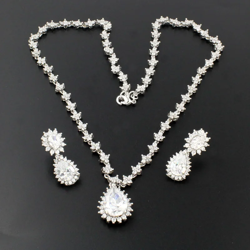 

Hermosa 2016 High Quality Tear CZ 925 Sterling Silver Set Necklace/Earrings HS0001S