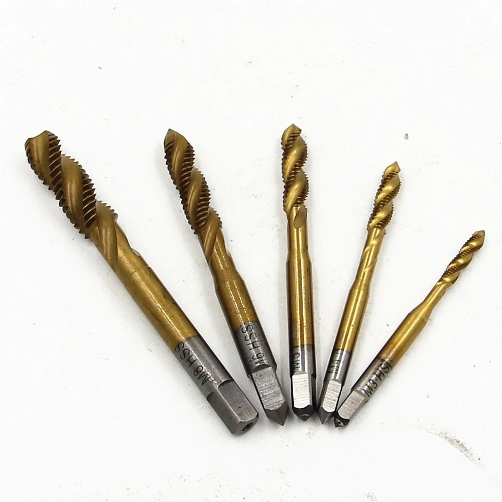 

FGHGF HSS Titanium Coated Spiral Flute Tap 3mm 4mm 5mm 6mm 8mm M3-m8 Set Handle Grinding Engraving Tool