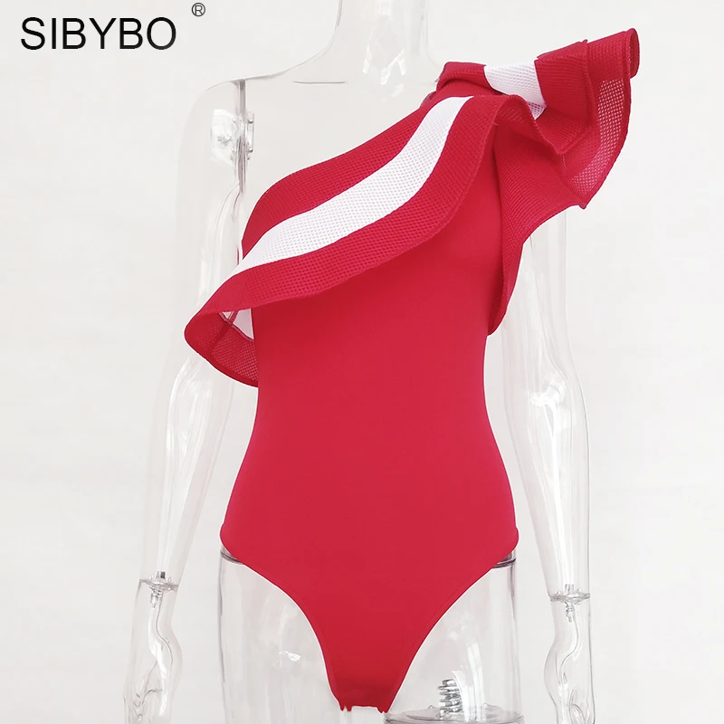 SIBYBO одно плечо оборками боди для женщин Лето 2017 г. сексуальная полоса Bodycon для клуба вечерние комбинезон Комбинезоны