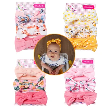 

3Pcs/Set Baby Bows Elastic Headband Unicorn Flamingo Swan Print Baby Headbands For Girls Hair Accessories Floral Baby Turban