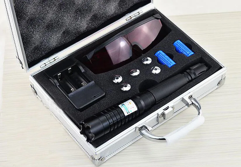 

US LA Thor M 2 Laser Pointer 100000m 445nm 450nm Blue Laser Beam Burn Match Paper lit cigarette+5 caps+charger+goggles+box