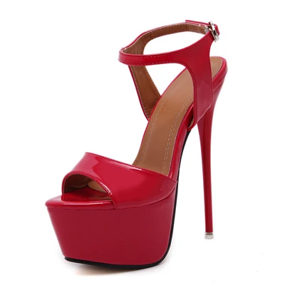 Размеры 34-46; босоножки из искусственной кожи на высоком каблуке 16 см; обувь для стриптиза; Летние свадебные вечерние туфли; женские сандалии-гладиаторы на платформе - Цвет: red 30