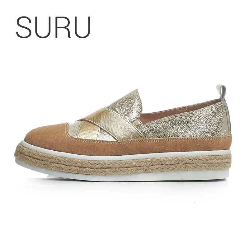 

SURU Real Leather Casual Shoes Women Espardrilles Sneakers