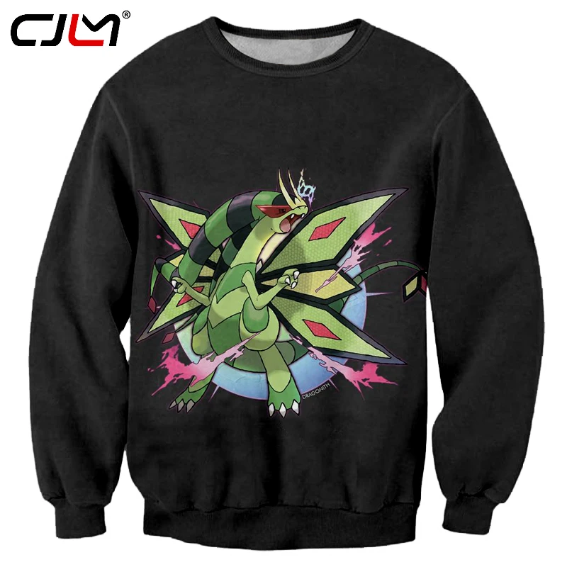 CJLM Anime Black Sweatshirts Men Funny Print Pokemon Monester 3d Sweatshirt Hoodies Hombre Crewneck Pullovers Fitness Unisex