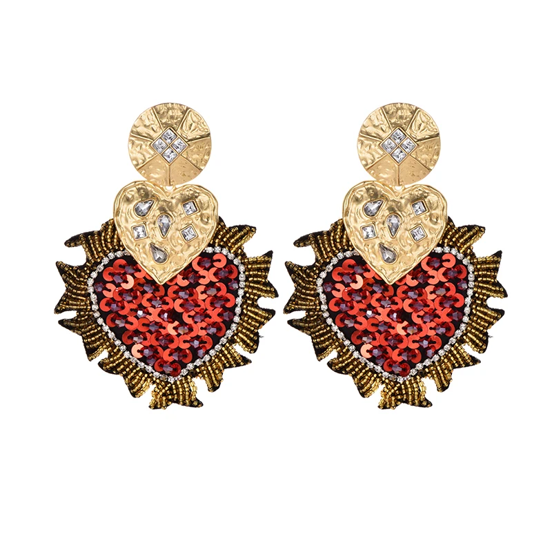 

Vintage Handmade Beads Black Heart Earrings Fashion Colorful Big Red Flower Crystal Stud Earrings For Women Jewelry Wholesale