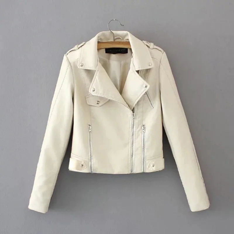 

Polyurethane Leather Lapel Zipper Coats Autumn and Winter Fashion Motorcycle Short Coat Women Clothing
