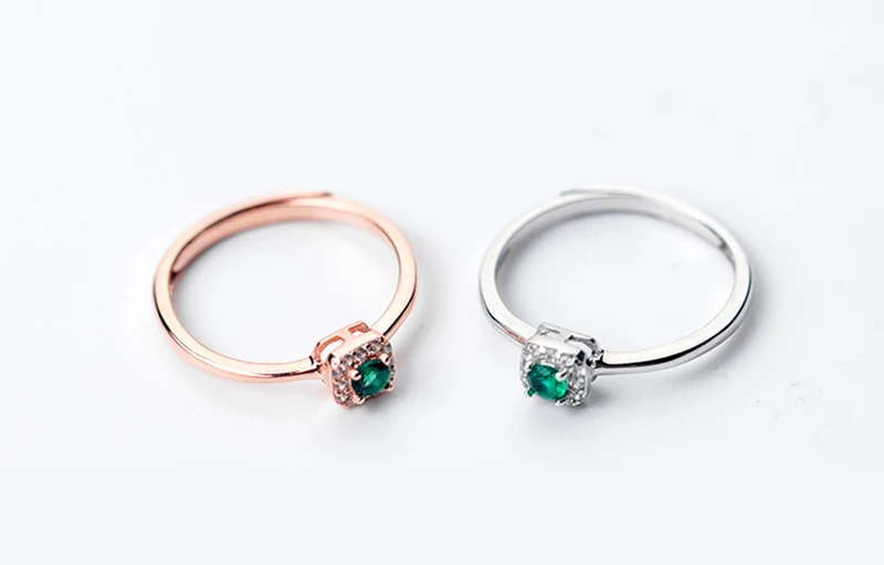 Классический для женщин кольца зеленый квадрат AAA со светящимся кубическим цирконием 925 пробы Серебряное обручальное кольцо ювелирные изделия для