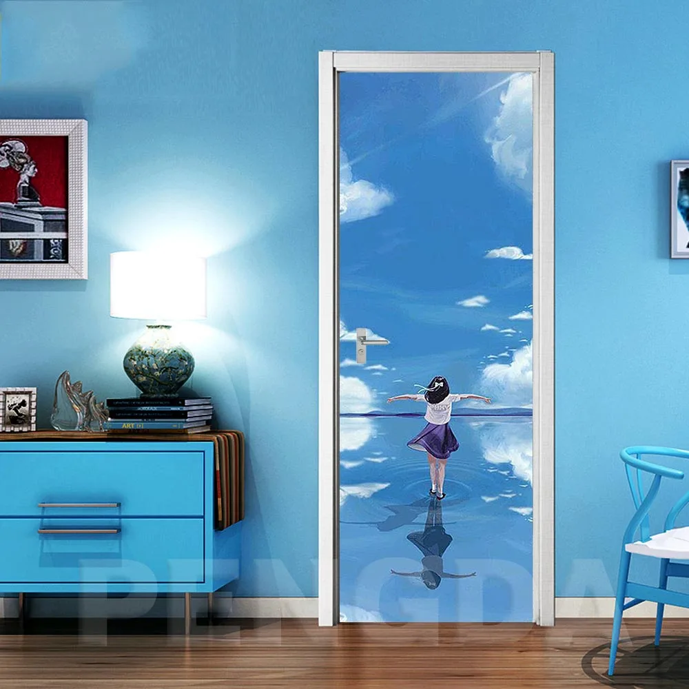 Door XJNN5632-01 Печать 3D дверь стикер анимация девушка пейзаж Картина самоклеющаяся наклейка домашний декор для спальни водонепроницаемый бумажный художественный плакат - Цвет: Door XJNN5632-01