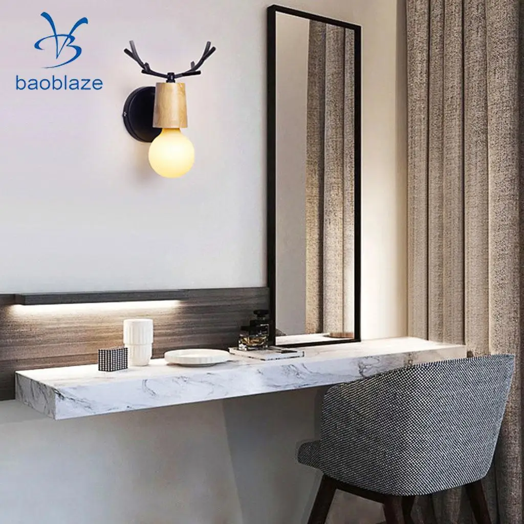  Nordic Style Wood Antler Chandelier / Wall Iron Pendant Lamp Sconce Dining Living Room Aisle Hotel