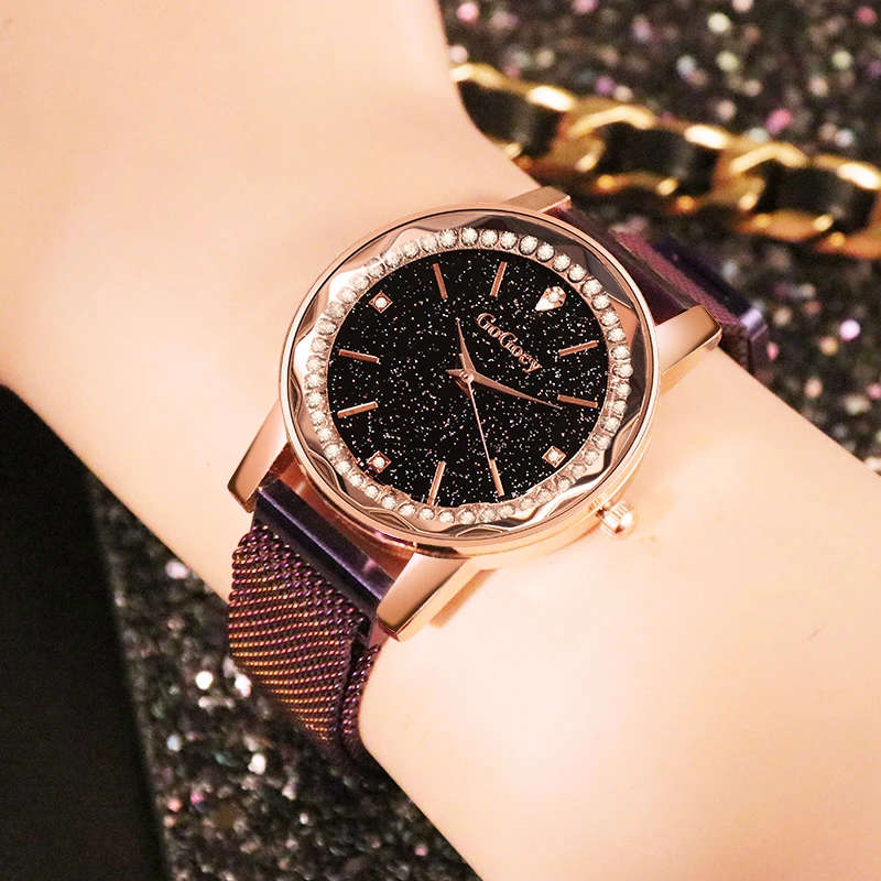

Luxury Diamond Magnetic Women Wrist Watches Starry Sky Purple relogio feminino Female Clock Dress Women Quartz Watch reloj mujer